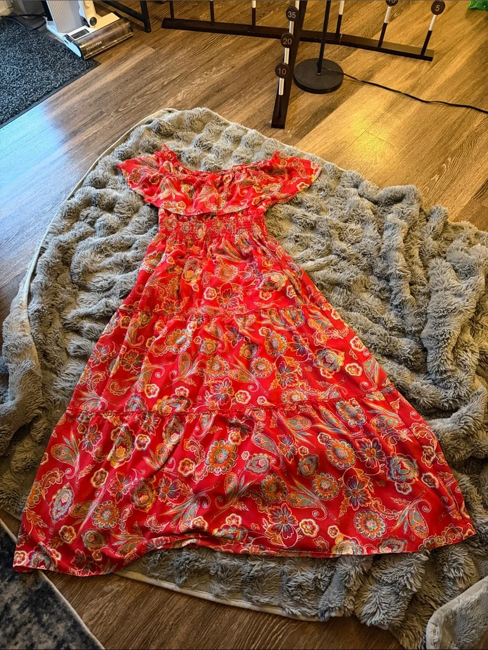 Rabbit Rabbit Rabbit Red Floral Maxi Dress with Puff Sleeves - Picture 3 of 4